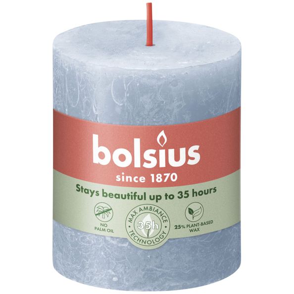 Bolsius Rustikale Stumpenkerze Himmelblau ø68x80 mm 30 Stunden (4 Stück)