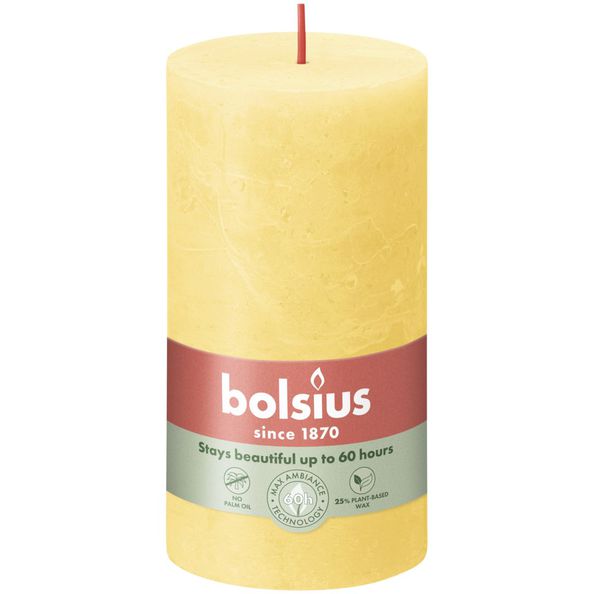 Bolsius Rustikale Stumpenkerze Sonnengelb ø68x130 mm 60 Stunden (4 Stück)