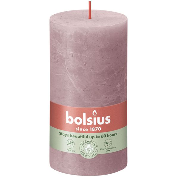 Bolsius Rustikale Stumpenkerze Esche Rose ø68x130 mm 60 Stunden (4 Stück)