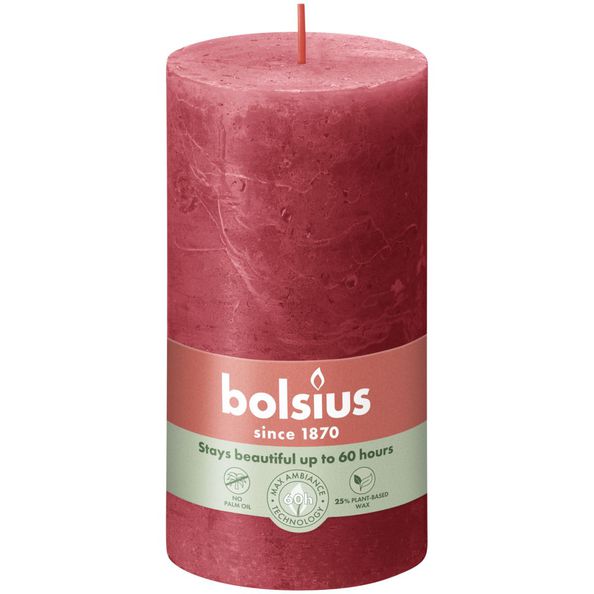 Bolsius rustikale Stumpenkerze zartes Rot ø68x130 mm 60 Stunden (4 Stück)