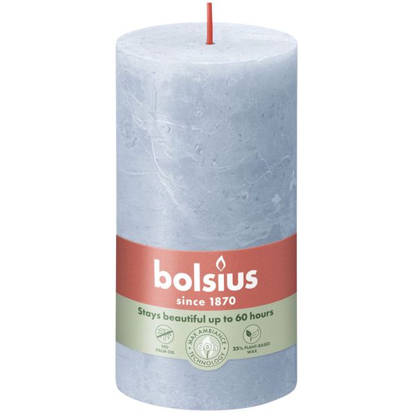 Bolsius Rustikale Stumpenkerze Himmelblau ø68x130 mm 60 Stunden (4 Stück)