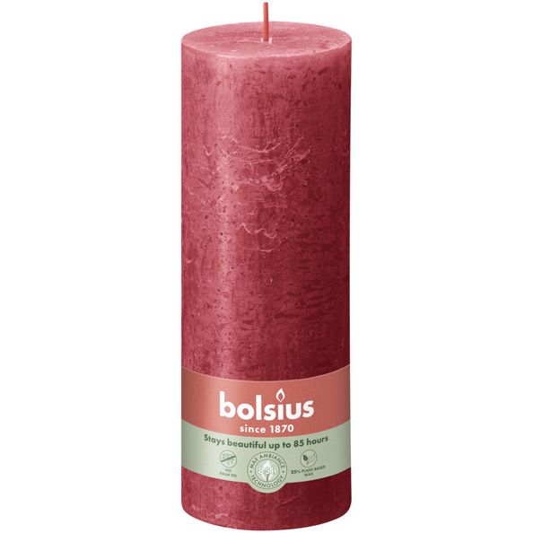 Bolsius rustikale Stumpenkerze zartes Rot ø68x190 mm 85 Stunden (4 Stück)