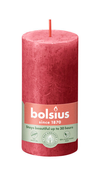 Bolsius Rustikale Stumpenkerze zartes Rot ø50x100 mm 30 Stunden (8 Stück)