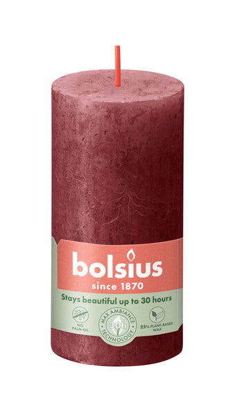 Bolsius Rustikale Stumpenkerze Samtrot ø50x100 mm 30 Stunden (8 Stück)