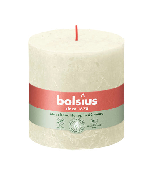 Bolsius rustikale Blockkerze Soft Pearl ø100x100 mm 62 Stunden (3 Stück)