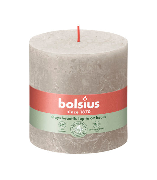 Bolsius Rustikale Stumpenkerze Sandgrau ø100x100 mm 62 Stunden (3 Stück)