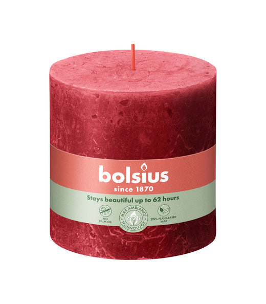 Bolsius rustikale Stumpenkerze zartes Rot ø100x100 mm 62 Stunden (3 Stück)