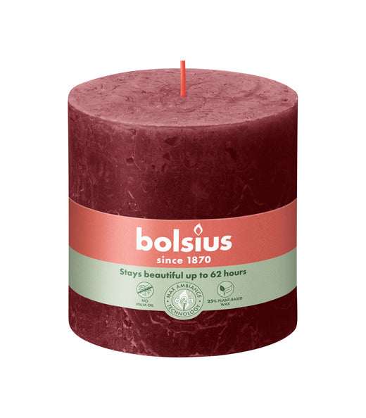 Bolsius Rustikale Stumpenkerze Samtrot ø100x100 mm 62 Stunden (3 Stück)