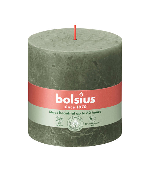 Bolsius rustikale Stumpenkerze frische Olive ø100x100 mm 62 Stunden (3 Stück)