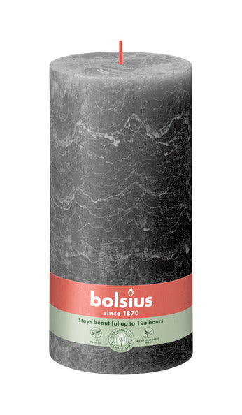 Bolsius Rustikale Stumpenkerze Stormy Grey ø100x200 mm 125 Stunden (4 Stück)