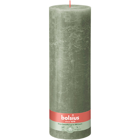 Bolsius rustikale Stumpenkerze frische Olive ø100x300 mm 200 Stunden (4 Stück)