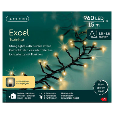 Lumineo Excel Twinkle 960LED 15m Champagner