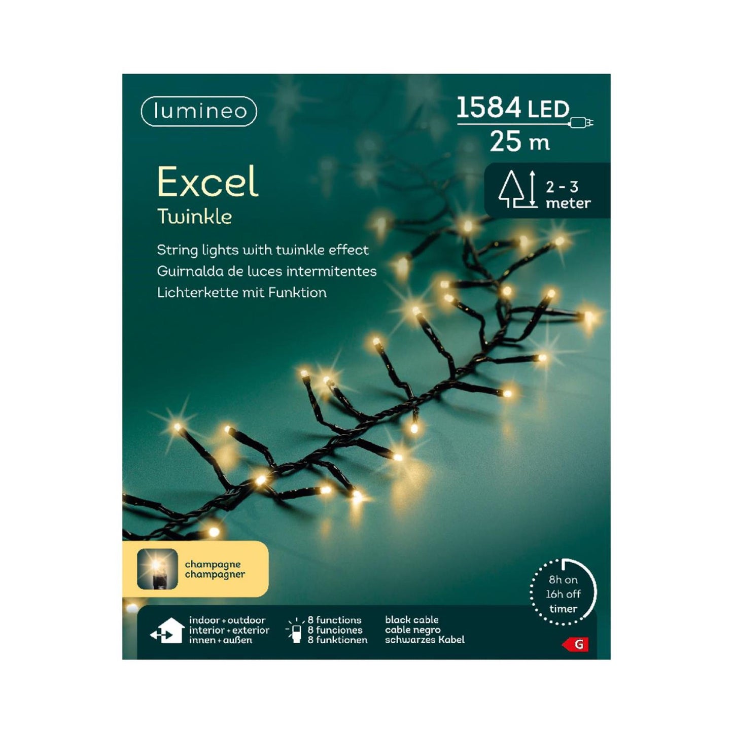 Lumineo Excel Twinkle 1584LED 25m Champagner