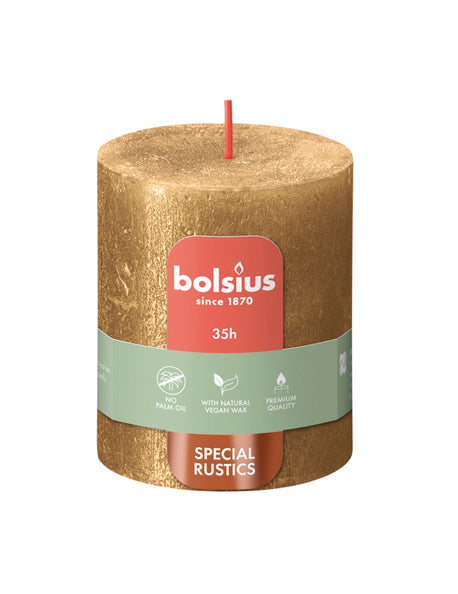 Bolsius Stumpenkerze Schimmer Gold ø68x80 mm 35 Stunden (4 Stück)
