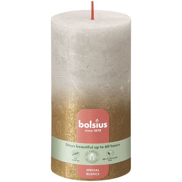 Bolsius Stumpenkerze Sandgrau + Gold ø68x130 mm 60 Stunden (4 Stück)