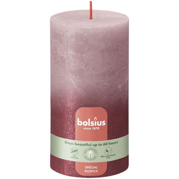 Bolsius Stumpenkerze Asche Rose + Rot ø68x130 mm 60 Stunden (4 Stück)