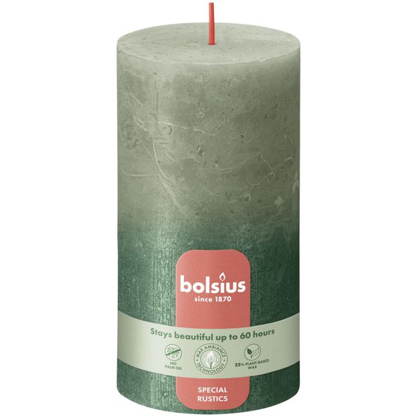 Bolsius Stumpenkerze frisches Oliv + Metallicgrün ø68x130 mm 60 Stunden (4 Stück)