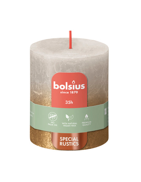 Bolsius Stumpenkerze Sandgrau + Gold ø68x80 mm 35 Stunden (4 Stück)