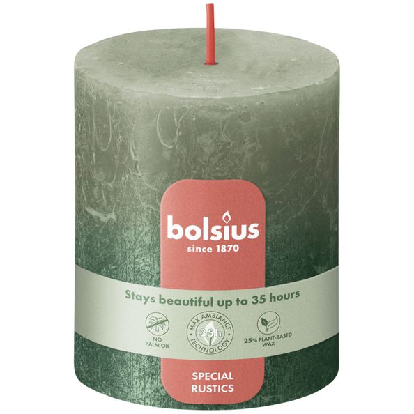 Bolsius Stumpenkerze frisches Oliv + Metallicgrün ø68x80 mm 35 Stunden (4 Stück)