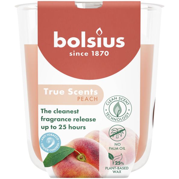 Bolsius Duftglas True Scents Pfirsich ø73x80 mm 25 Stunden (6 Stück)