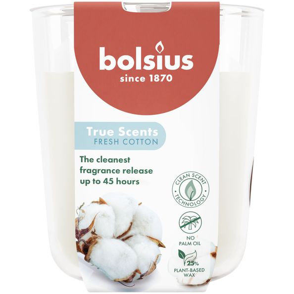 Bolsius Duftglas True Fragrances Fresh Cotton ø85x97 mm 45 Stunden (4 Stück)