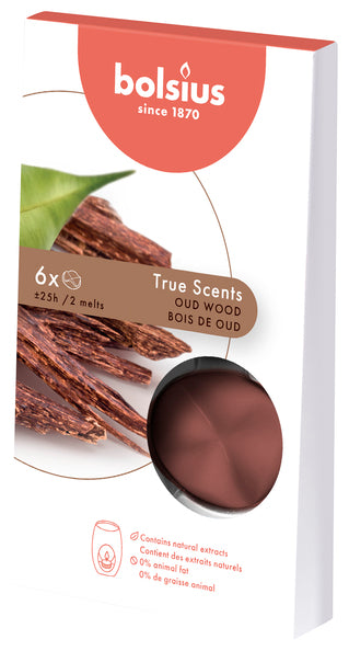 Bolsius Wachsschmelzpackung True Fragrances Oud Wood 25 Stunden (8x 6 Stück)