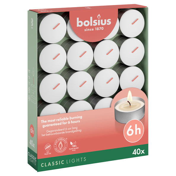 Bolsius Teelichter weiß ø38x21 mm 6 Stunden (6x 40 Stück)