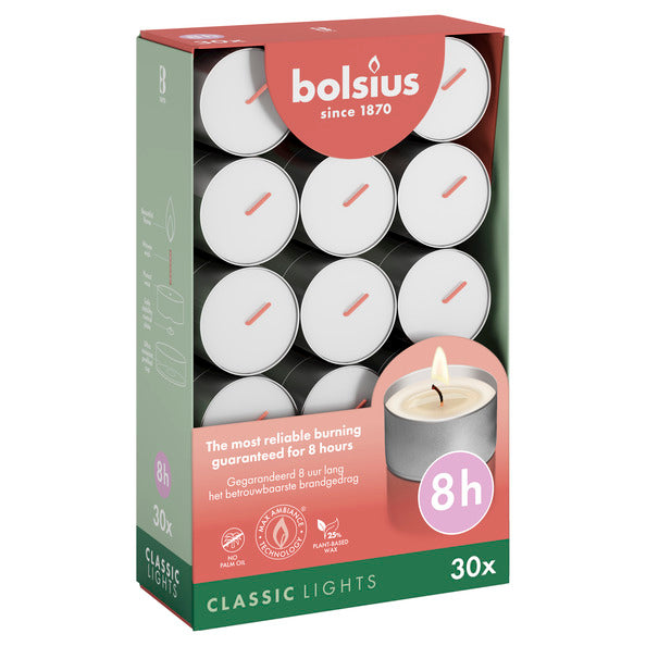 Bolsius Teelichter weiß ø38x24 mm 8 Stunden (6x 30 Stück)