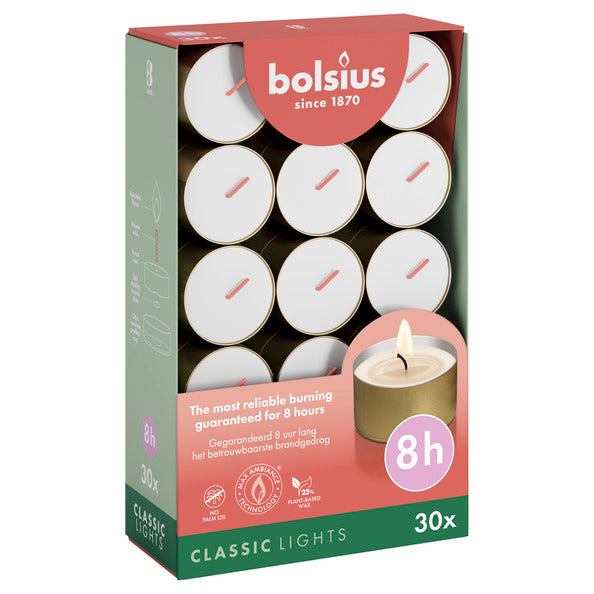 Bolsius Teelichter weiß ø38x22 mm 8 Stunden (6x 30 Stück)