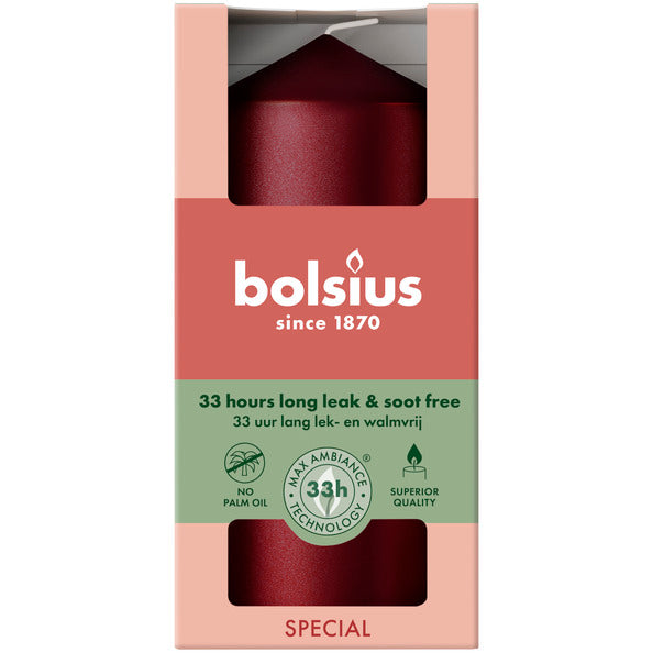Bolsius Stumpenkerze metallic rot ø58x120 mm 33 Stunden (6 Stück)