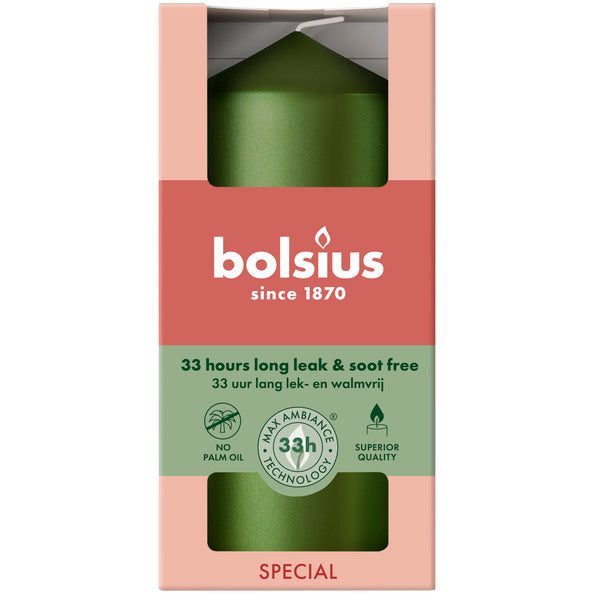 Bolsius Stumpenkerze metallic grün ø58x120 mm 33 Stunden (6 Stück)