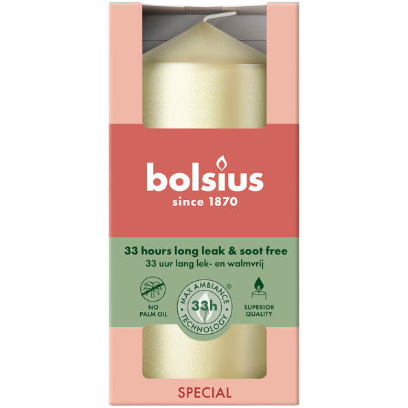 Bolsius Stumpenkerze metallic weiß silber ø58x120 mm 33 Stunden (6 Stück)