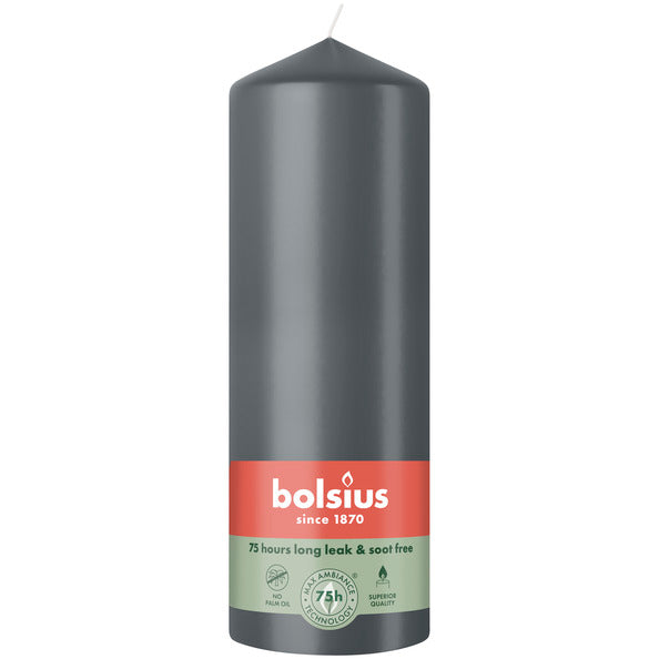 Bolsius Stumpenkerze Stormy Grey ø68x200 mm 75 Stunden (6 Stück)