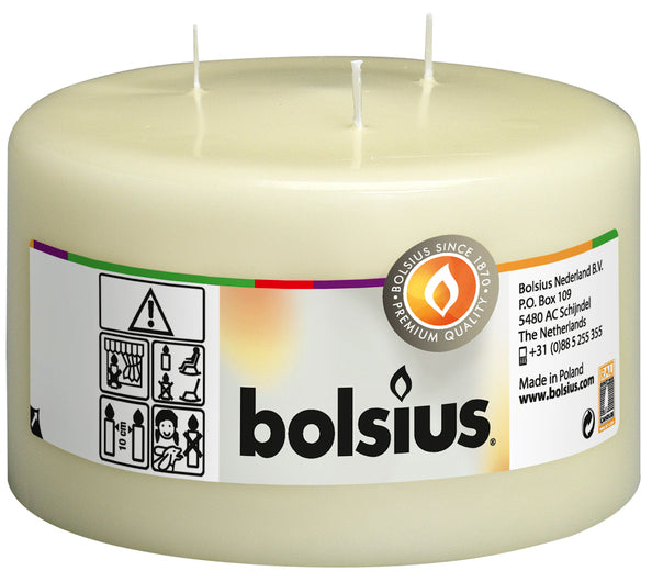 Bolsius Mammutkerze 3 Dochte Elfenbein ø150x100 mm 50 Stunden (6 Stück)
