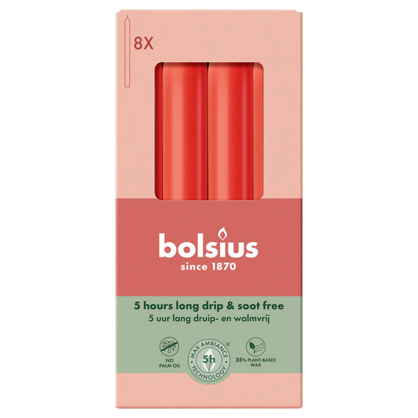 Bolsius Tafelkerzen zartes Rot ø20x170 mm 5 Stunden (4x 8 Stück)