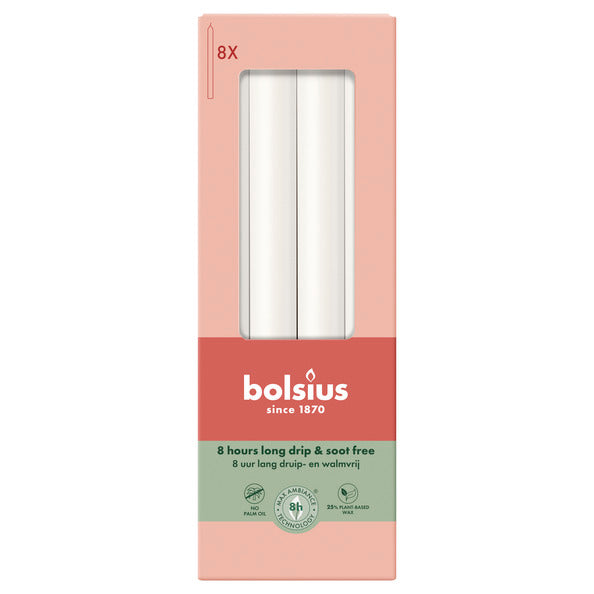 Bolsius Tafelkerzen Wolkenweiß ø20x230 mm 8 Stunden (4x 8 Stück)