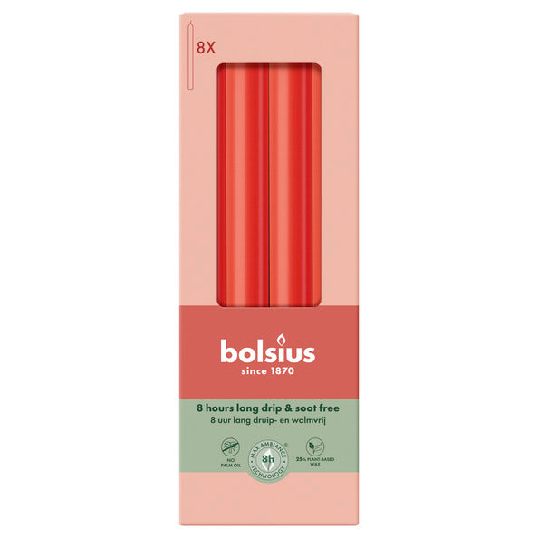 Bolsius Tafelkerzen zartes Rot ø20x230 mm 8 Stunden (4x 8 Stück)