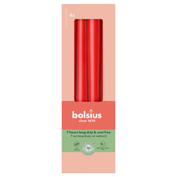 Bolsius Gothic-Kerzen zartes Rot ø24x245 mm 7 Stunden (8x 4 Stück)