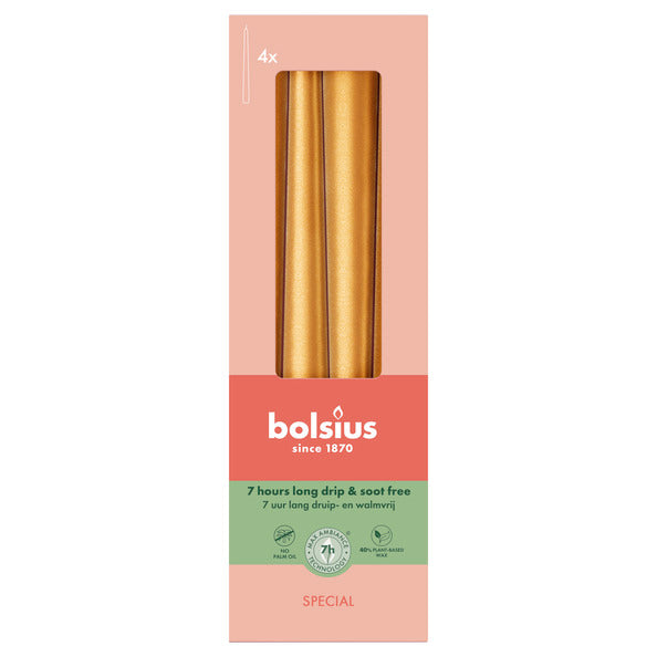 Bolsius Gothic-Kerzen metallic goldorange ø24x245 mm 7 Stunden (8x 4 Stück)