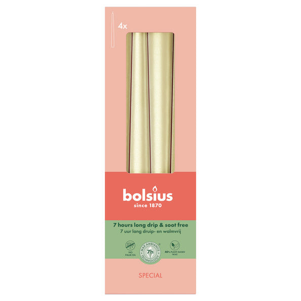 Bolsius Gothic-Kerzen metallic weiß silber ø24x245 mm 7 Stunden (8x 4 Stück)