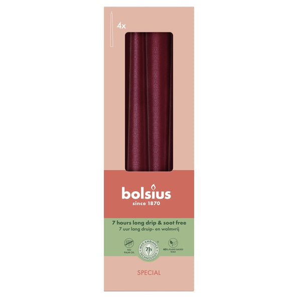 Bolsius Gothic-Kerzen metallic rot ø24x245 mm 7 Stunden (8x 4 Stück)