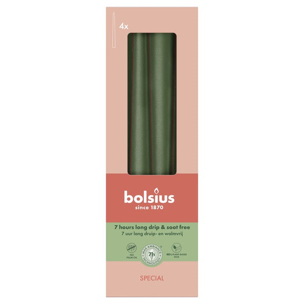 Bolsius Gothic-Kerzen metallic grün ø24x245 mm 7 Stunden (8x 4 Stück)