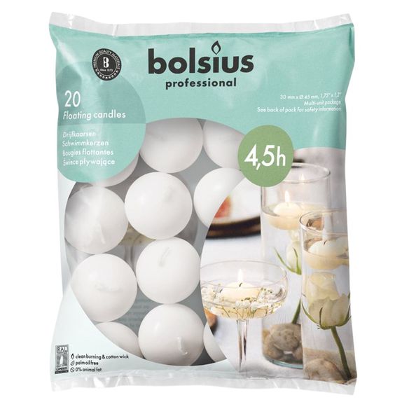 Bolsius Schwimmkerzen weiß ø45x30 mm 4,5 Stunden (20 Stück)