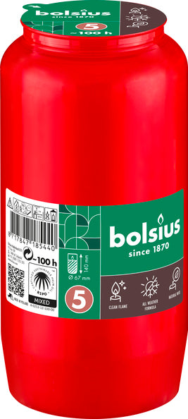 Bolsius Compolight Grablichter Nr. 5 rot ø67x141 mm 100 Stunden (24 Stück)
