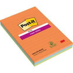 Selbstklebende Notizzettel Post-it 3 x 90 Blatt 101 x 152 mm liniert mehrfarbig