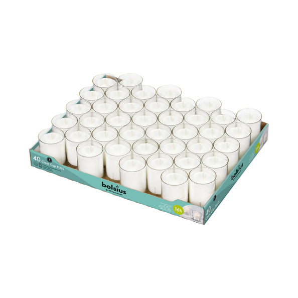 Bolsius Profi Clear Cup Plus transparent 16 Brennstunden (40 Stück)