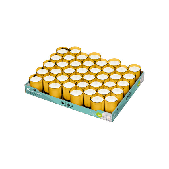 Bolsius Profi Clear Cup Plus Bernstein 16 Brennstunden (40 Stück)