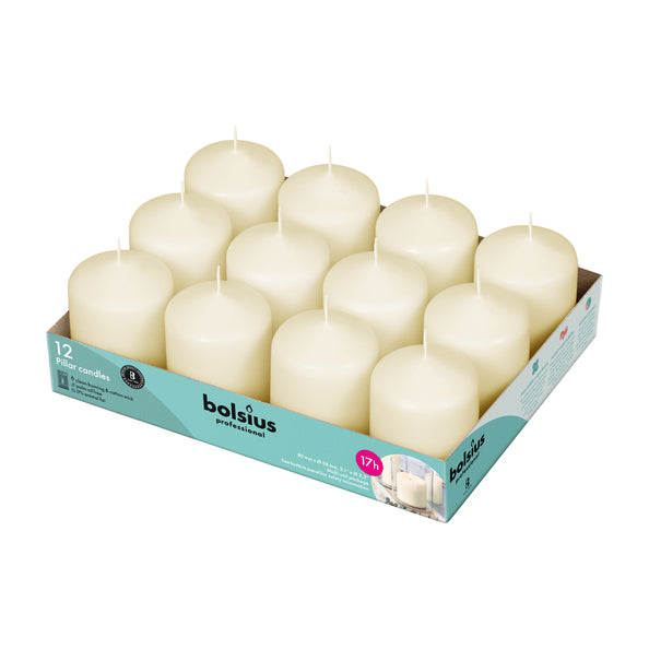Bolsius Profi Stumpenkerzen Elfenbein 8 6 cm 17 Brennstunden (12 Stück)