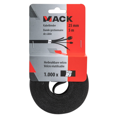 Mack 1072135 - Klettband schwarz 25mm 5m | 5 Stück