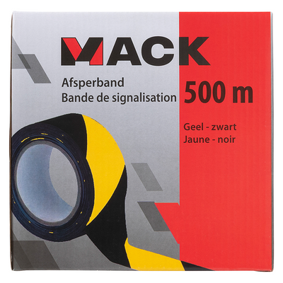 Mack 1072142 – Absperrband, gelb, schwarze Box, 75 mm x 500 m – 35 Mikron | 3 Stück